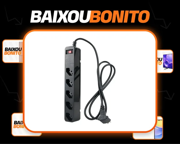 Filtro de Linha com Protetor de Surto DPS iClamper Energia 5 Tomadas 3 Pinos 10 Amperes com Tecnologia LCF Anti Raio Clamper Cor Preto