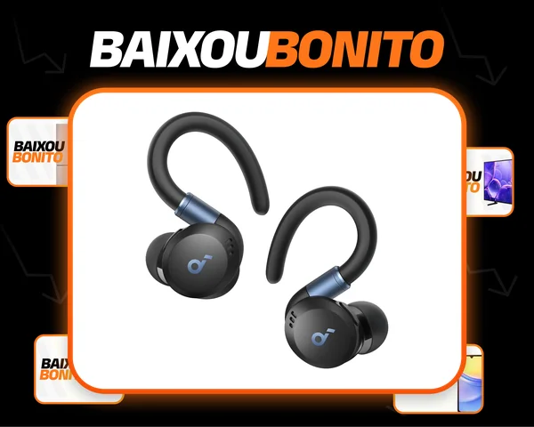 Fone de Ouvido Sem Fio para Treinos Soundcore by Anker X20 ANC adaptativo 3.0 Ganchos Ajustáveis Graves Intensos IP68 À Prova de Suor e Poeira 48H de Reprodução Fones para Academia Cor Preto