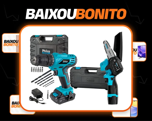 Kit Furadeira Parafusadeira + Mini Motosserra Bat Philco Cor Preto E Azul Frequência 60hz