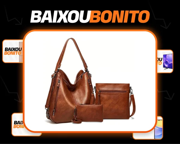 Kit 3 Bolsa Feminina Transversal Sacola Mochila Carterira