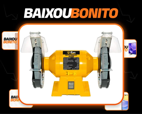 Moto Esmeril Bancada 6 Polegadas 150w 1/4cv Bivolt 2 Rebolos Amarelo 127/220v