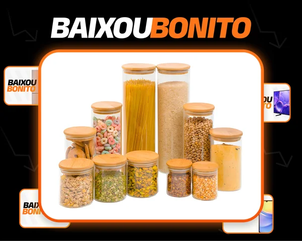 Kit 11 Potes Vidro Tampa De Bambu Herméticos Redondos - Tüd Cor Marrom-claro