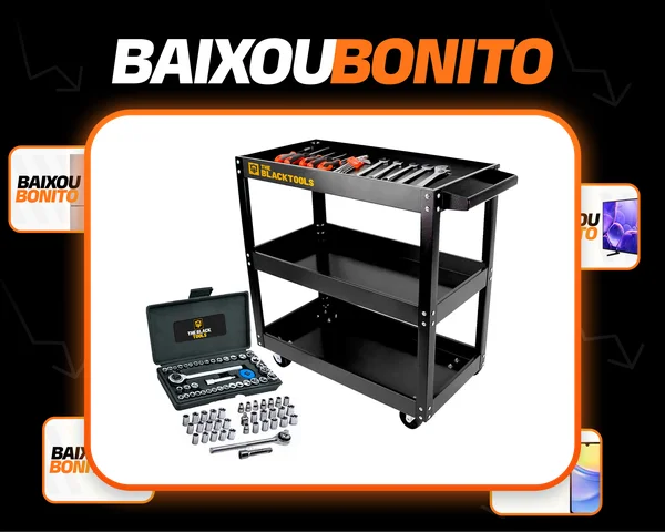 Carrinho De Ferramentas Aberto Mecanico Oficina Bcm400 The Black Tools + Kit Jogo De Soquetes 40 Peças