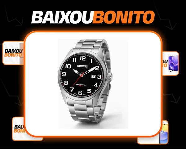 Relógio Orient Masculino Analógico Original Mbss1360 P2sx Brilham no Escuro Aço Inoxidável Cor Prata Fundo Preto Prova D'água em 100 Metros