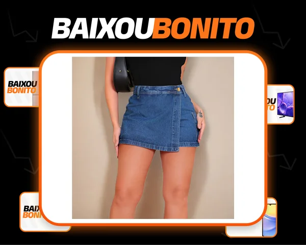 Short Saia Jeans Feminino Evolução, Alta, Curta, Adulto