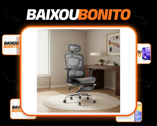 Cadeira De Escritório Ergonômica Mônaco Bt07 Luvinco Malha Respirável Com Suporte Lombar Adaptável Apoio Para Pés Retrátil Encosto Ajustável Seis Posições Cor Preta Suporta 200kg