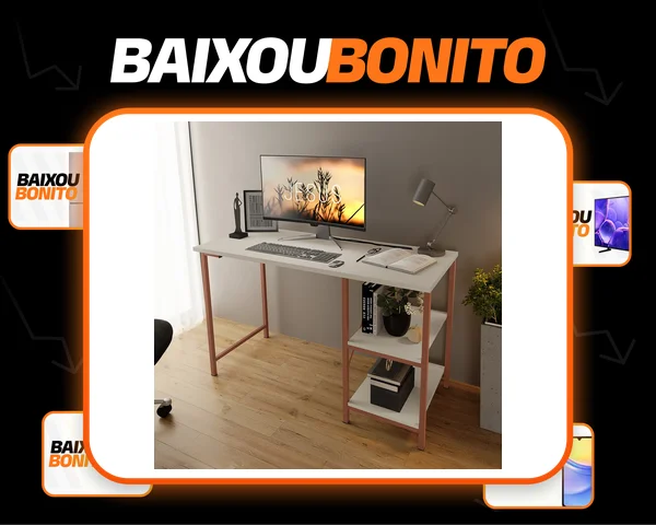 Mesa Escrivaninha Office Estudo Estilo Industrial Klm Store. Cor Cobre - Off White