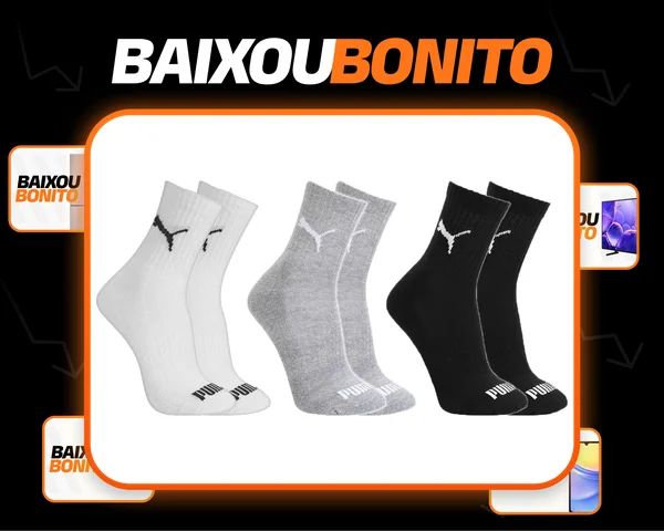 Kit 3 Pares Meias Puma Cano Médio Original Masculino Algodão