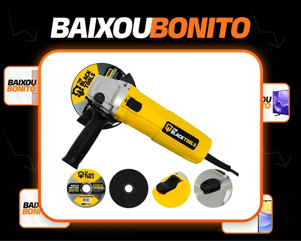 Esmerilhadeira Lixadeira Angular 4.1/2 11000rpm 780w The Black Tools Cor Amarelo Com 2 Discos De Corte 127v 60hz