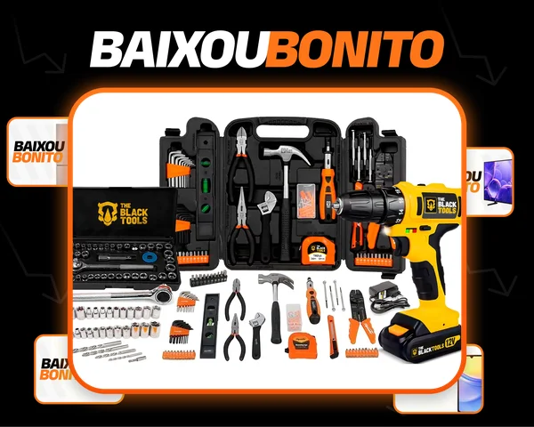 Jogo De Ferramentas 169 Peças Com Maleta E Furadeira Parafusadeira Sem Fio A Bateria Tb-12e 12v 3/8 10mm The Black Tools