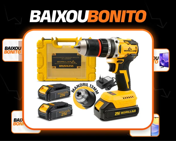 Furadeira Parafusadeira Impacto Brushless Com 2 Baterias 21V 2000mAh 1/2" 13mm Com Maleta GPB-120 Gorillaz