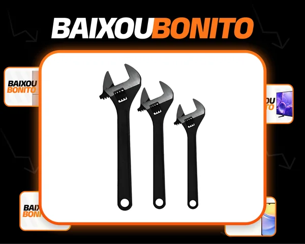 Kit 3 Chave Inglesa Ajustável Emborrachada 8, 10 E 12 Pol. Preto