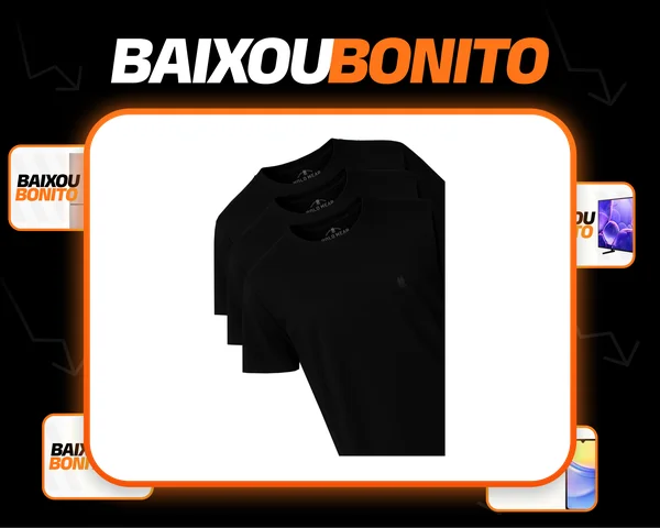 Kit 3 Camisetas Masculinas Básicas Algodão Polo Wear Preto