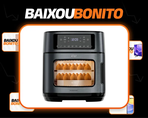 Fritadeira Elétrica Air Fryer Oven Black INOX WAP WAOD2 12 Litros 4 em 1 Porta com Abertura Lateral e Removível 1800W