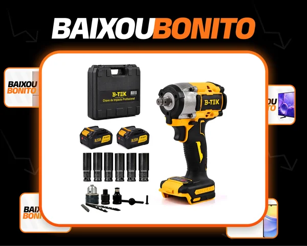 Chave Impacto Bateria Profissional 48v 10000mah 520n.m 1/2 Motor Brushless Maleta E Acessórios 110/220v Com Led 520nm Pneumática Furadeira Parafusadeira Impacto Oficina Potente Forte B-Tek