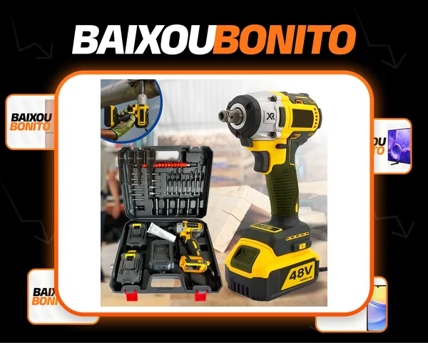 Chave De Impacto E Furadeira Elétrica Sem Fio Recarregável Com 2 Baterias, Soquetes E Maleta Profissional