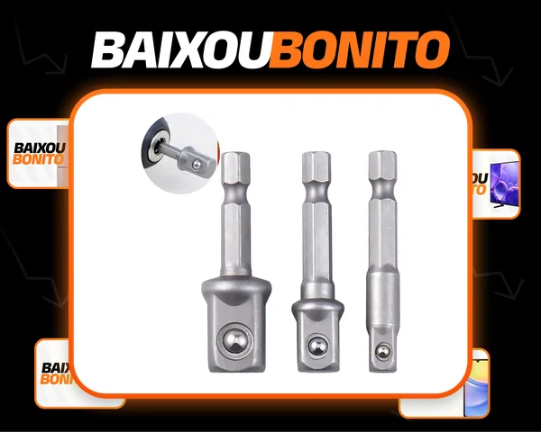 Kit 3 Adaptador Soquete Parafusadeira Furadeira 1/4 3/8 1/2