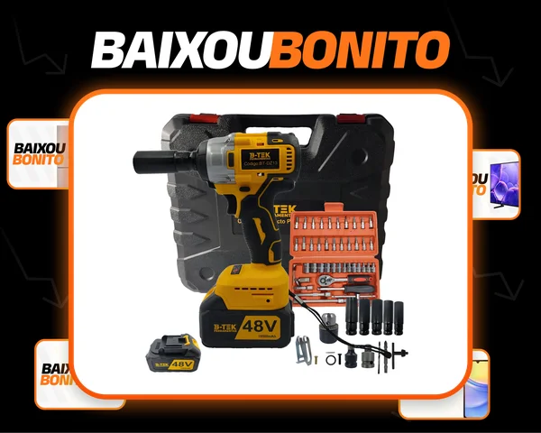 Parafusadeira Chave De Impacto 1/2 Bateria 48v + Jogo Chaves Cor Amarelo Frequência 50/60