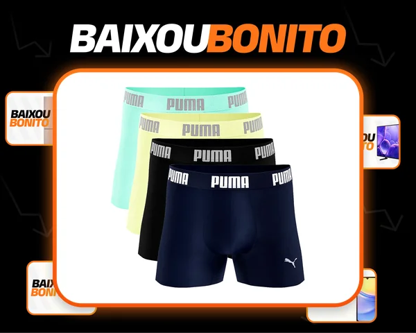 Kit 4 Cuecas Boxer Puma Poliamida Sem Costura Original