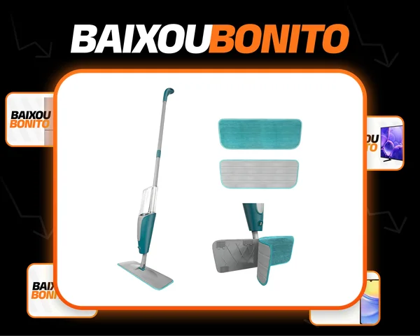 Mop Spray Limpeza Dispenser Reservatorio Giratorio 360 Pano Microfibra Cabo Inox Esfregão Vassoura Magica Rodo Magico Flash Fit 123Útil Limpa Casa Chão Vidro Cor Verde