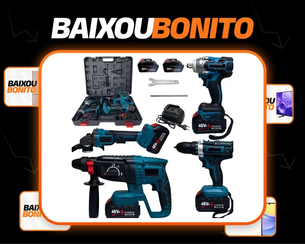 Kit 4 Ferramentas 48v Martelete Furadeira Esmerilhadeira