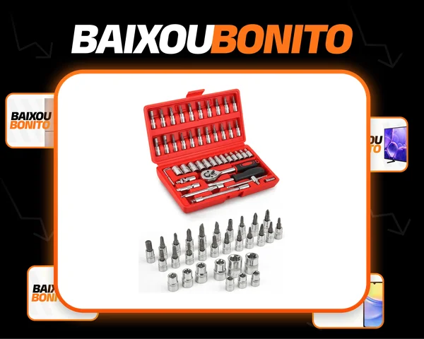 Jogo De Ferramentas Kit Multiuso Soquete 1/4 46 Peças Profissional Com Maleta Completa Aço Cromado Chaves Bits Catraca Reversível Extensões Junta Universal Portátil Reforçado Doméstico Automotivo