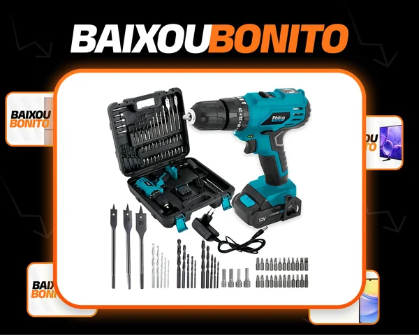 Furadeira Parafusadeira Impacto Sem Fio De 10mm Philco Ppf120mf + Acessórios