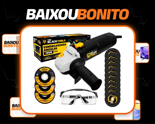 Esmerilhadeira Lixadeira Angular 780W 4.1/2” Profissional 11000 Rpm C/ Acessórios + Óculos Transparente The Black Tools