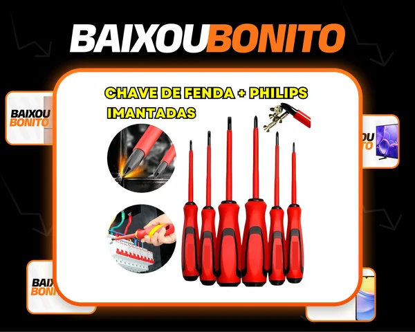Kit 6 Chaves Philips E Fenda Isolada Eletricista Imã Jogo Com Cabo Emborrachado Vbs Brasil Ferramenta Profissional Imantada