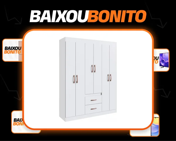 Guarda Roupa Solteiro 6 Portas 2 Gavetas Sidney Doripel Cor Branco