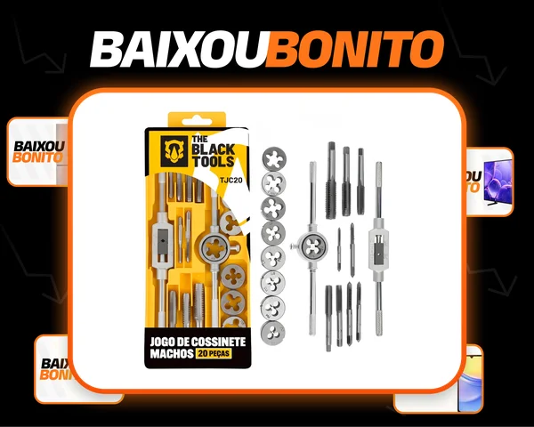 Jogo De Tarrachas E Cossinetes Abre Rosca Macho Fêmea Completo 20 Peças M3 A M12 Aço Profissional Tjc20 The Black Tools