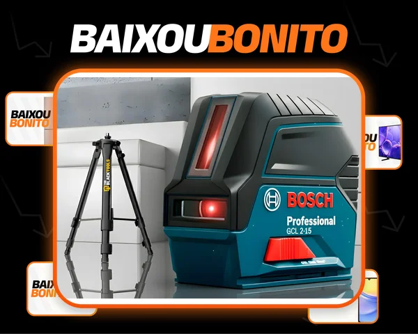 Kit Nível A Laser Profissional Vermelho 2 Linhas Bosch Esquadro + Suporte + Tripé Autonivelante Btr120p The Black Tools