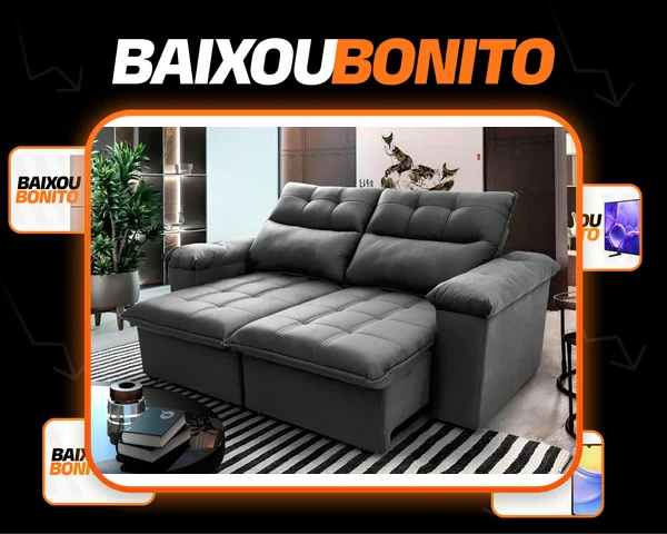 Sofá Retrátil Reclinável King House Verona 2,00m Velut Cinza C/ Molas