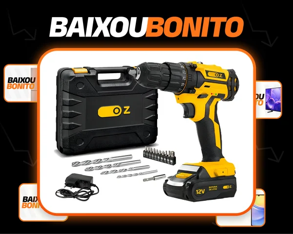 Parafusadeira Furadeira Profissional Sem Fio A Bateria 12v 10mm 3/8 Com Maleta Brocas Bits Pb3200k Oz