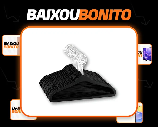 Vittak Kit 50 Cabides Veludo De Roupa Antideslizante Slim Adulto Cor Preto Utensílios De Uso Doméstico