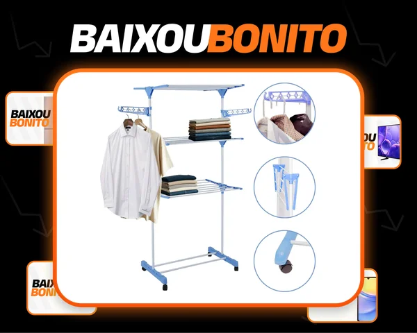 Varal De Chão Grande De Roupas 3 Andares Dobrável Cor Azul Kontuz 170 cm