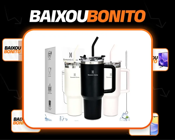 Copo Térmico Gigante 1,2l Inox Com Tampa E Inox Canudo