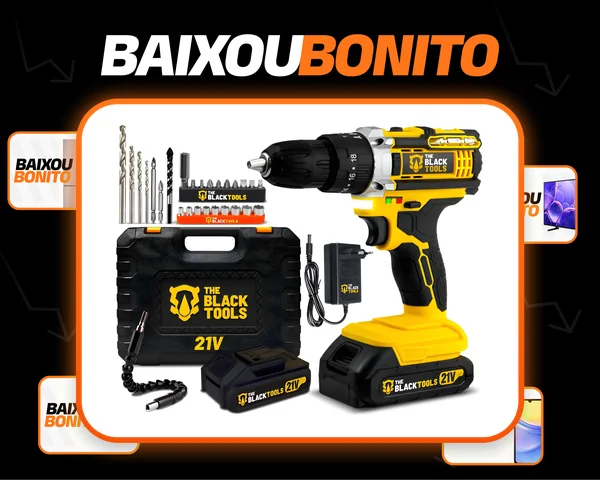 Parafusadeira Furadeira De Impacto The Black Tools Profissional TB-21PX 2 Baterias Com Maleta 60Hz Amarelo