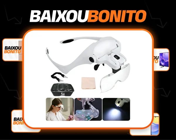 Óculos Profissional Lupa Aumento Cabeça Led Luz Eletrônica