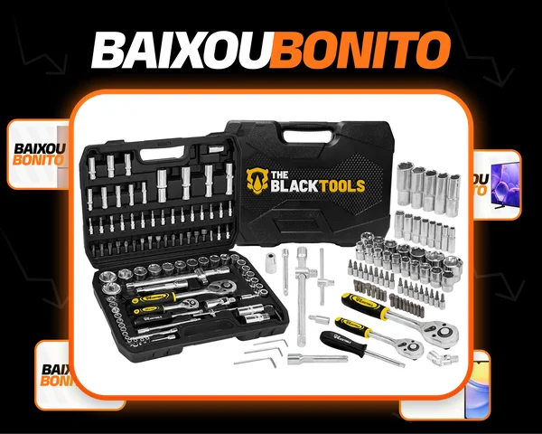 Jogo De Ferramentas Soquetes Encaixe 1/4 E 1/2 Pol. Catraca Reversível Aço Crv 94 Peças Com Maleta Tkf94 The Black Tools