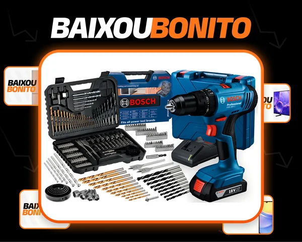 Parafusadeira E Furadeira De Impacto A Bateria 18v Bosch Gsb 183-li Maleta Com Kit Brocas E Bits Profissional 103 Peças