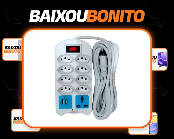 Extensão Elétrica 9 Tomadas Régua Com 2 Usb 5 Metros Cor Branco Haixia