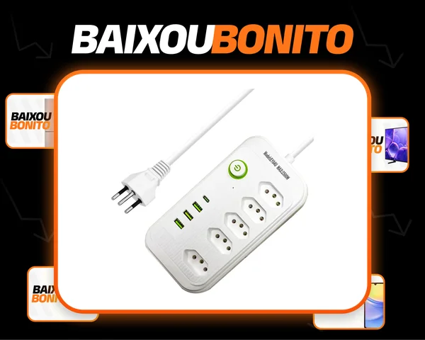 Régua Filtro De Linha 6/7 Tomadas 4 Usb Extensão Elétrico