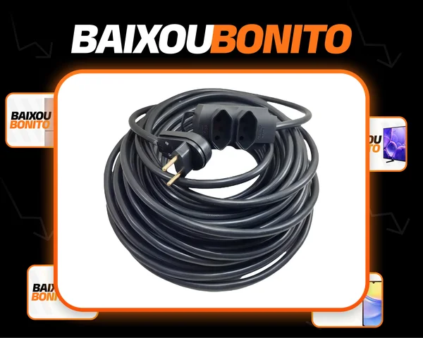 Extensão Elétrica 20 Metros Cabo Pp 2x2,5mm 2 Tomadas 10/20a Cor Preto
