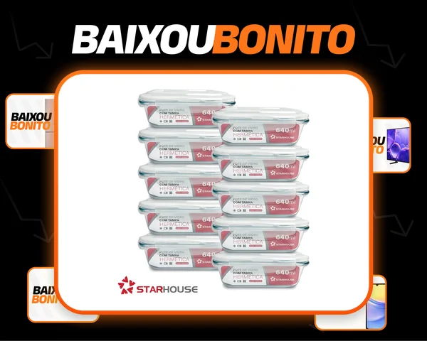 Kit 10 Potes Vidro 640ml Hermético Marmita Forno Refratário Star House