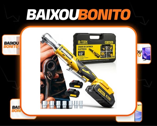 Chave Catraca Elétrica 21v Encaixe 1/2 Pol Com 2 Baterias Amarelo E Preto 127/220v 50 Hz/60hz