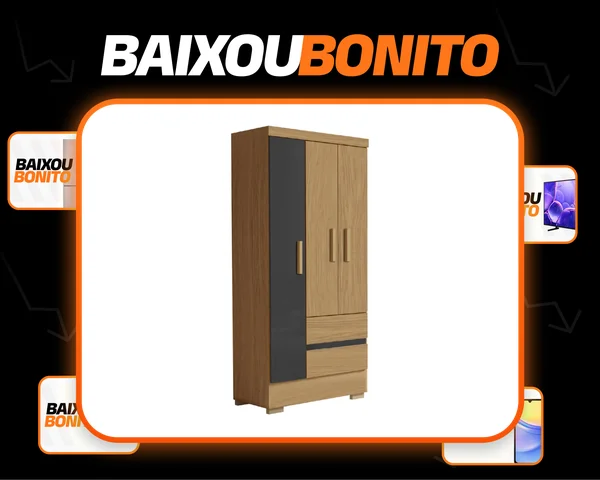 Guarda Roupas Solteiro 3 Portas 2 Gavetas Coimbra Cor Atacama Grafite Aramóveis