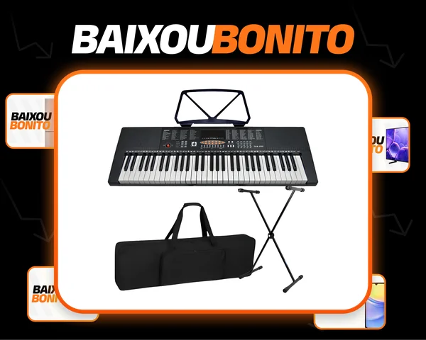 Kit Teclado Musical Estudante Iniciante 5/8 + Capa Suporte 127/220v Preto